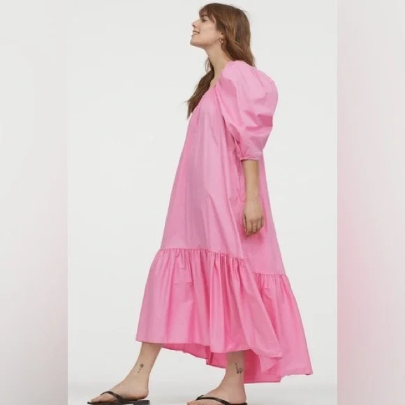 H&M pink puff sleeve peasant dress - Picture 3 of 7